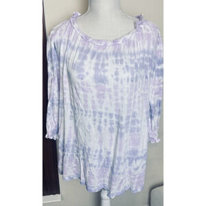 Sundry Womens Tie Dye ruffled blouse Size 3 Large Made in USA pink white blue